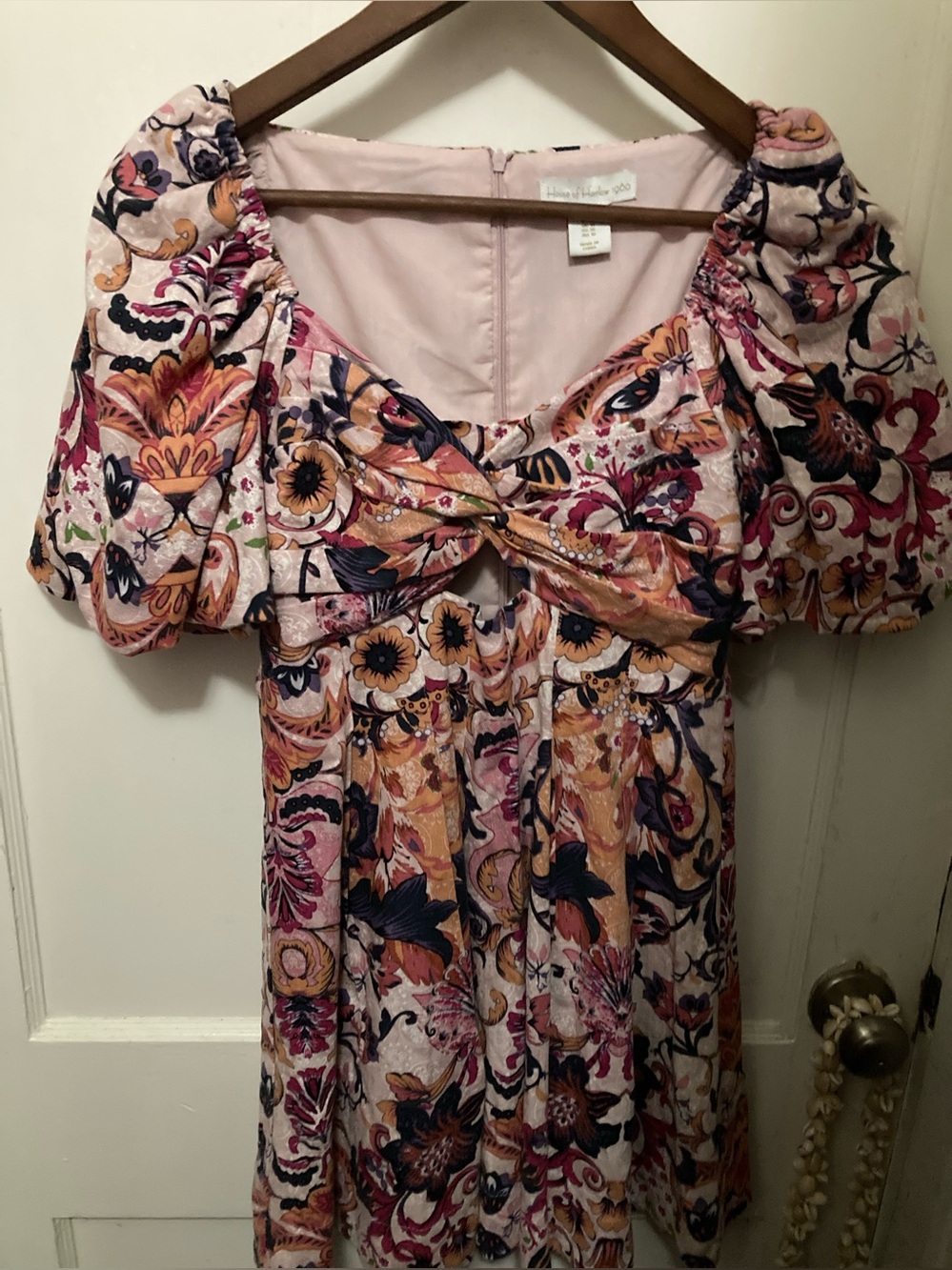 House of Harlow 1960 size 6 EUC floral linen cut out mini dress